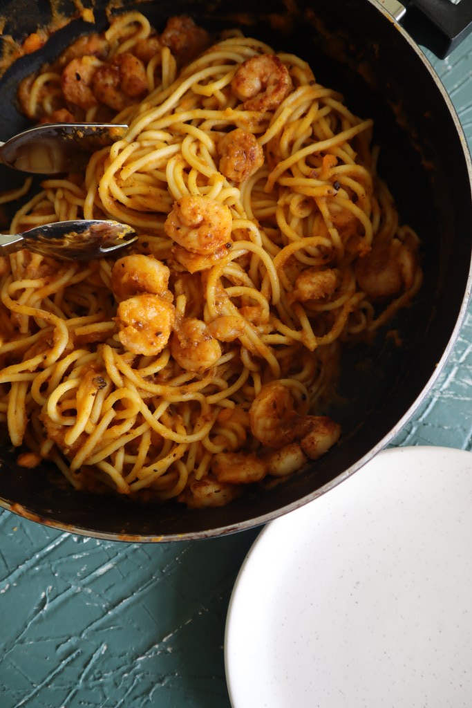 Pumpkin & Carrot Pasta (with Prawns) | Copyright Image | From The Corner Table