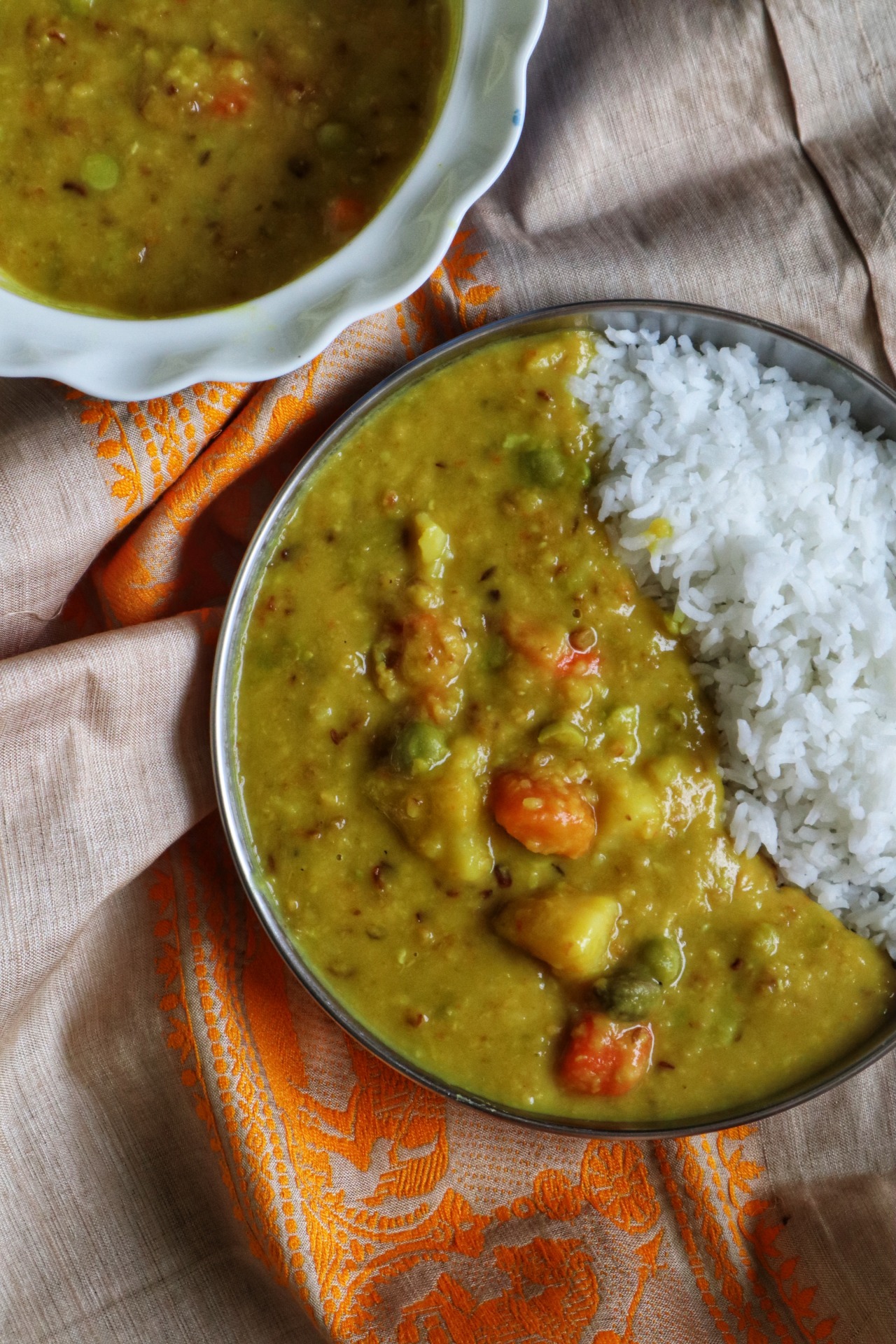 Yellow Moong Dal with Veggies | copyright image | From The Corner Table